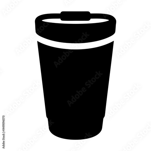 Isolated black and white illustration of reusable travel mug for hot beverages