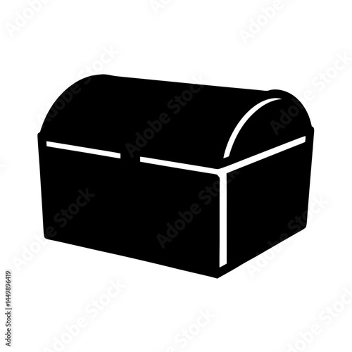 Mysterious black treasure chest with a curved lid and white outline