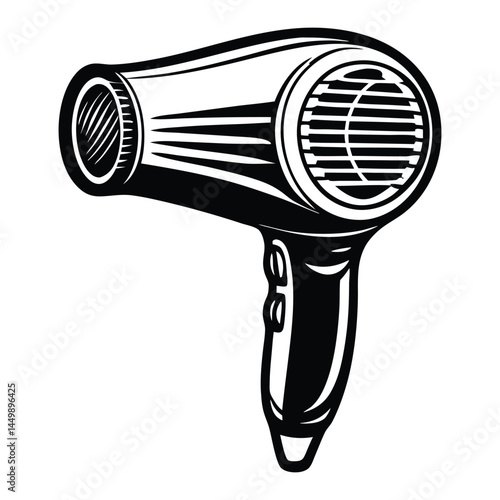 Hair dryer for drying hair icon silhouette vector illustration, Hair dryer icon, Vector, Flat design, Isolated