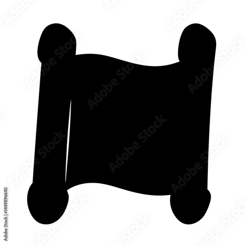 Stylized black silhouette illustration of a vintage scroll isolated on white background