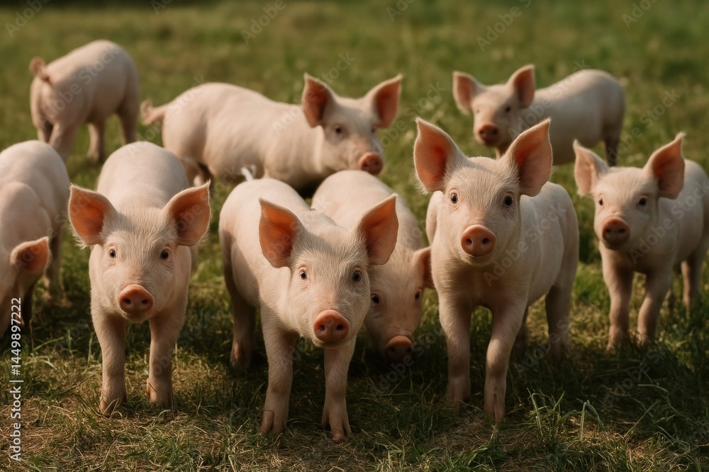 Adorable piglets on grass Adorable piglets on grass