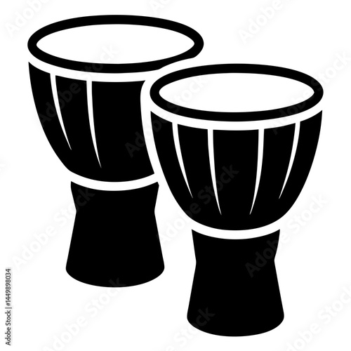Stylized Black and White Illustration of Two African Djembe Drums Side by Side
