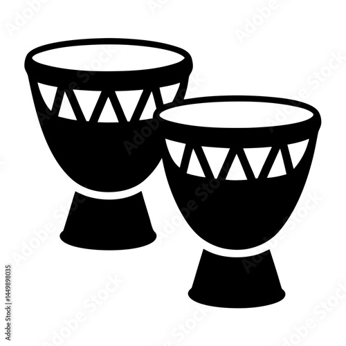 Pair of traditional djembe drums percussion instruments black and white illustration