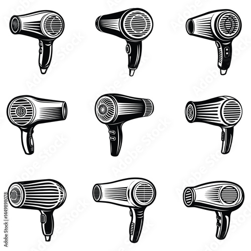 Hair dryer for drying hair icon silhouette vector illustration, Hair dryer icon, Vector, Flat design, Isolated