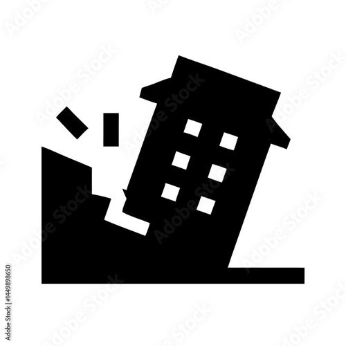 collapsing building earthquake silhouette on transparent background for web and graphic design