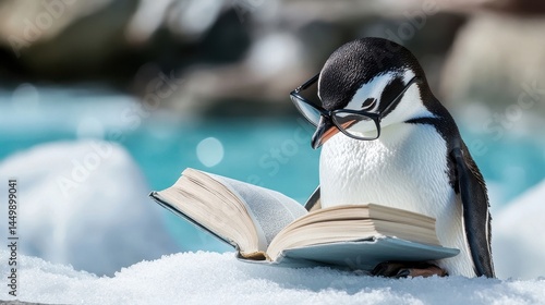penguin reading a book in the snow
