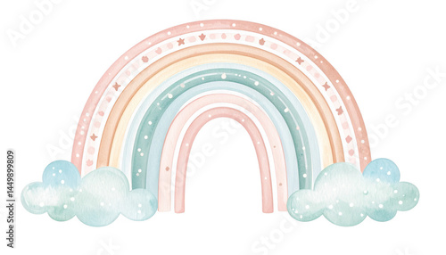 Soft Pastel Rainbow with Fluffy Clouds in a Dreamy Style