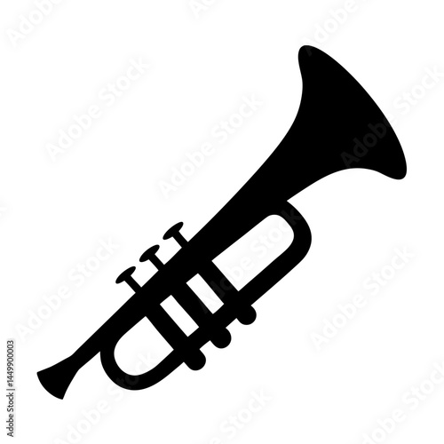 Monochromatic silhouette of a trumpet showcasing its distinctive shape and form