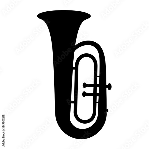 Silhouette image of a tuba musical instrument on a white background