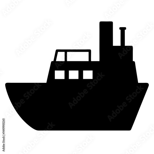 Black silhouette of a vessel or ship featuring a large cabin