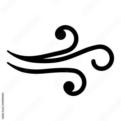 Elegant wind gust illustration in black and white featuring stylized swirls