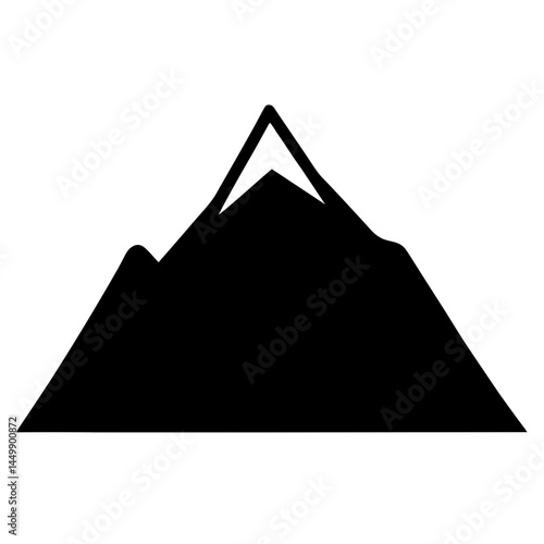 A minimalist black mountain icon with a snowcapped peak illustration