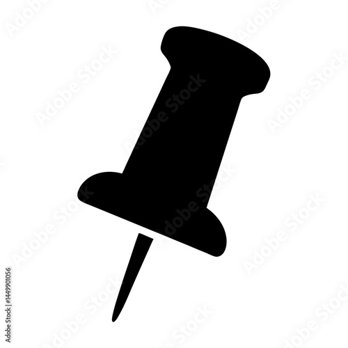 Simple Black Push Pin Illustration against White Background for Office Supplies