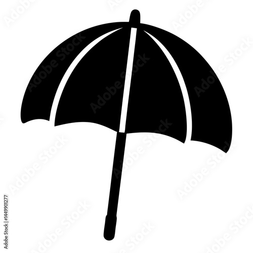 Black umbrella silhouette on white background protecting from rain and sun