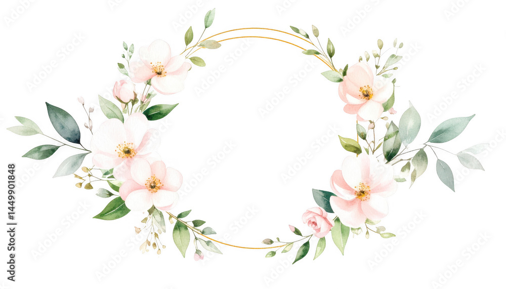 Obraz premium Elegant Floral Frame with Pink Blooms and Greenery for Design