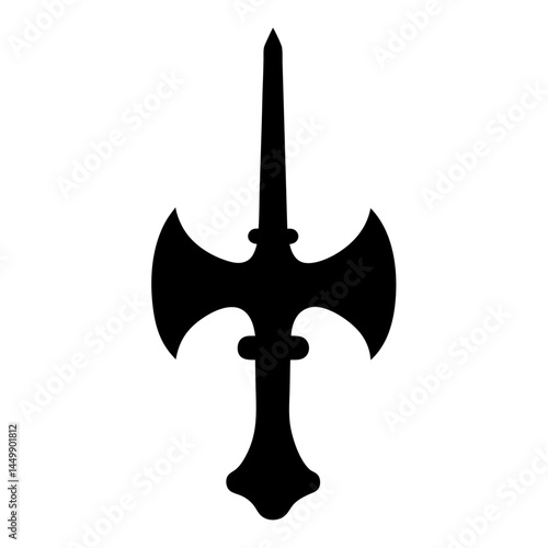 Black and White Halberd Silhouette on White Background, Illustrative Medieval Weapon