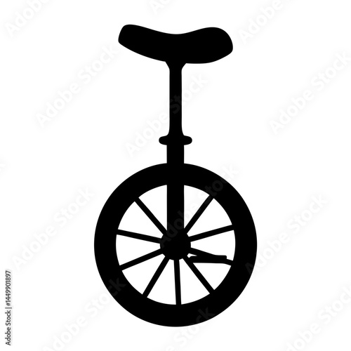 Black silhouette of a unicycle with a single wheel and seat