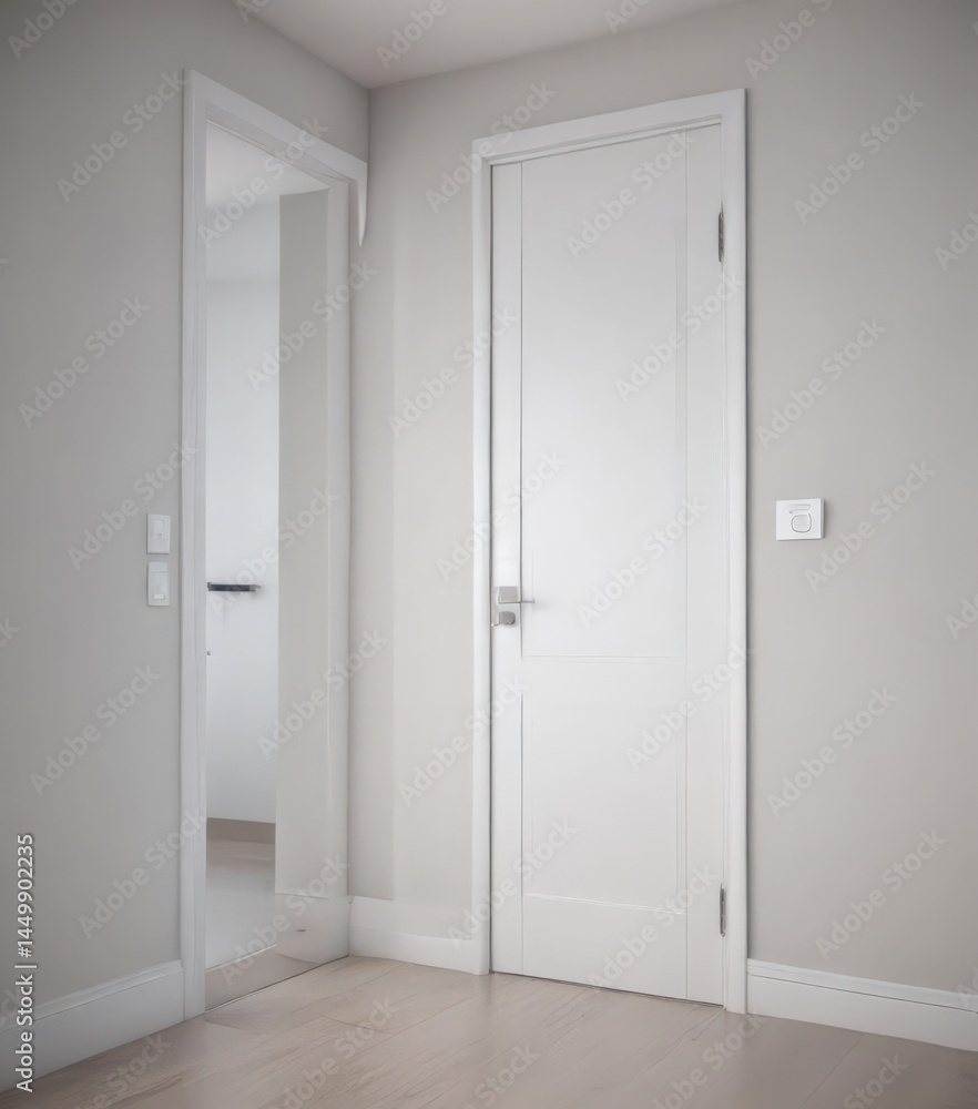Modern white interior door, sleek handle closed , interior door, minimalist Modern white interior door, sleek handle closed , interior door, minimalist