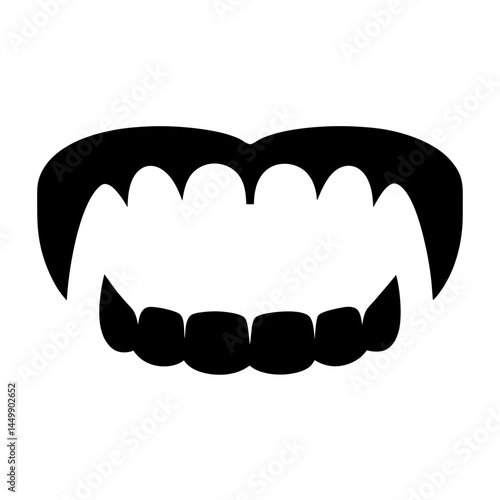 Isolated black and white image of vampire teeth with sharp fangs