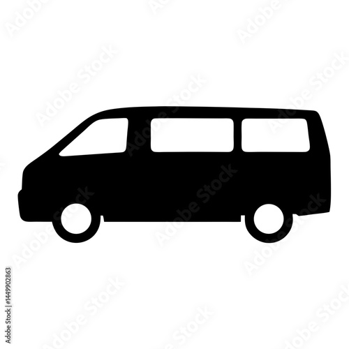 Silhouette of a passenger van with two axles and large windows