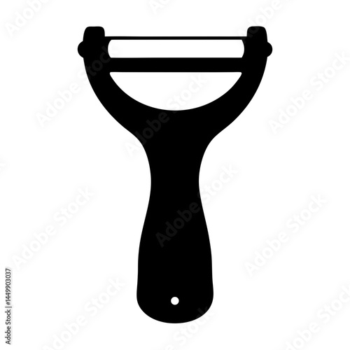 Black silhouette of a vegetable peeler with a handle and blade