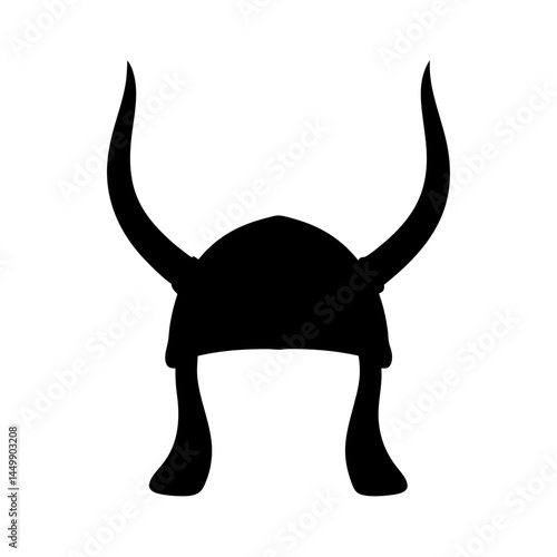 A Black Silhouette of a Horned Viking Helmet with Cheek Guards