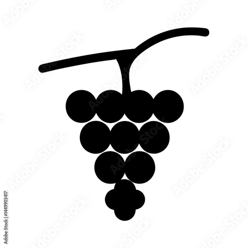 Stylized grape cluster with stem in solid black against white background