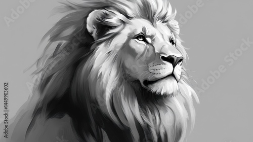 majestic lion portrait in black and white