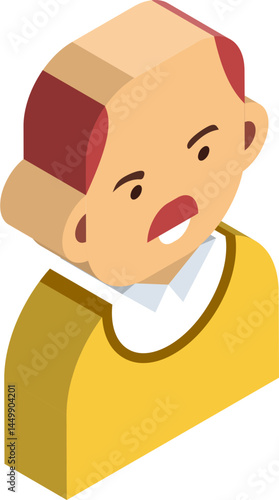 Isometric Illustration of a Middle Aged Man with Receding Hairline Wearing a Yellow Sweater