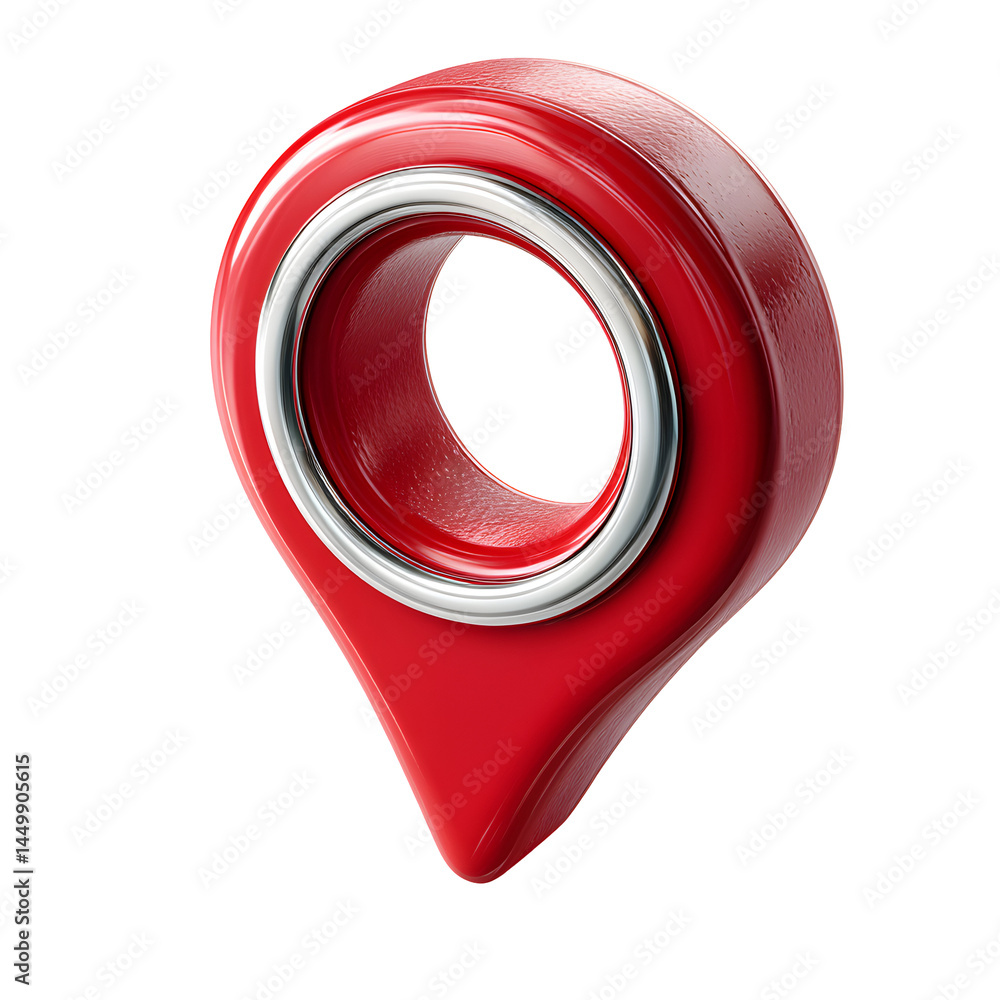 Isolated red location pin with silver ring on a black background in a studio shot close up view white background Isolated red location pin with silver ring on a black background in a studio shot close up view white background