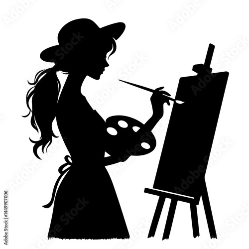 Female Artist Painting Silhouette with Easel
