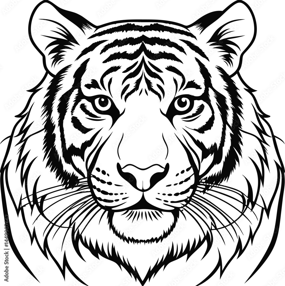 Tiger Portrait. Black and White Illustration of a Majestic Predator Tiger Portrait. Black and White Illustration of a Majestic Predator