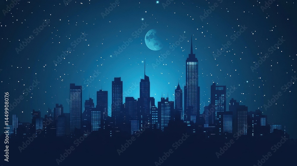 night city skyline under starry moonlit sky night city skyline under starry moonlit sky
