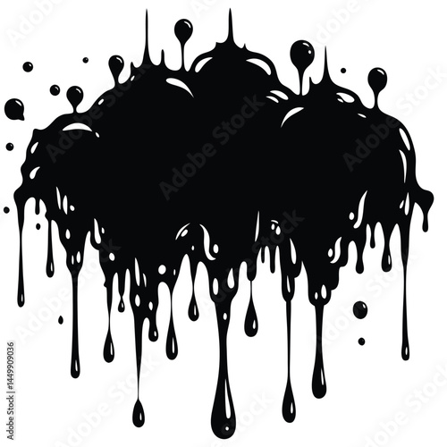 Black dripping ink. Isolated spots of paint, floating oil blots vector set. Blob paint, ink splatter black, stain and drip illustration
