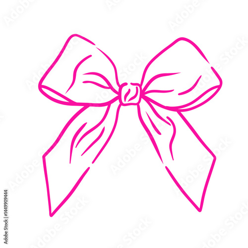 Hand drawn line vintage girly decor. Aesthetic elegant girly pink bow. Coquette bow. Trendy element for Valentine and wedding, christmas.