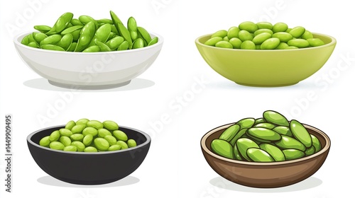 Wallpaper Mural Four bowls of edamame, various colors Torontodigital.ca