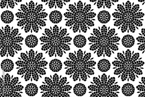 Seamless pattern of stylized floral mosaic designs  on a white background.