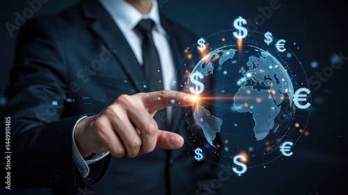 Wallpaper Mural Businessperson interacts with a global financial sphere. Torontodigital.ca