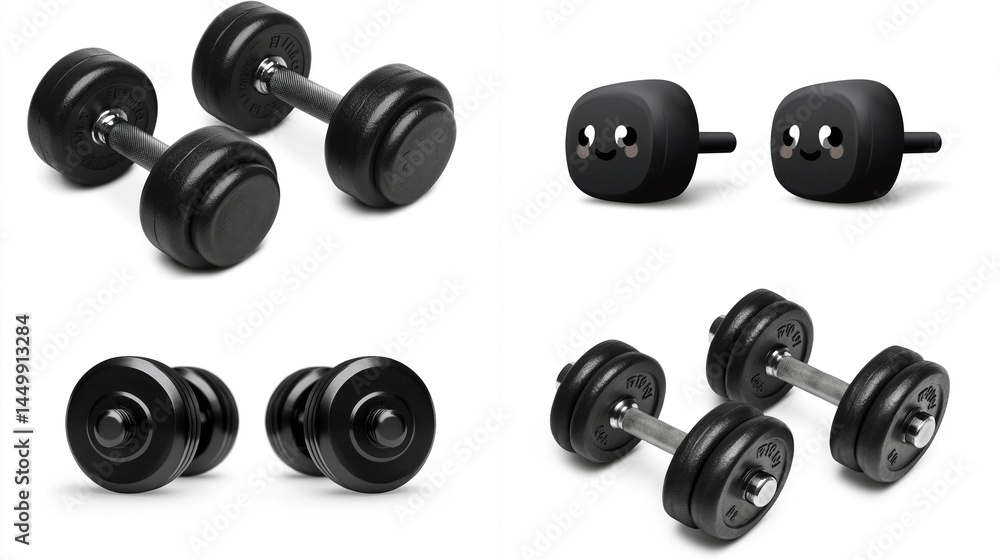 Pair of black dumbbells and pair of black weights Pair of black dumbbells and pair of black weights