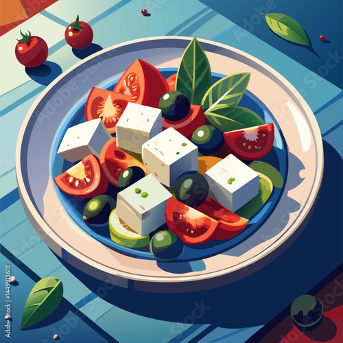 Fresh Greek Salad with Feta Cheese and Olives