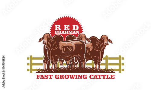 BIG RED BRAHMAN CATTLE STANDING NEW LOGO, silhouette of great strong bull vector illustrations