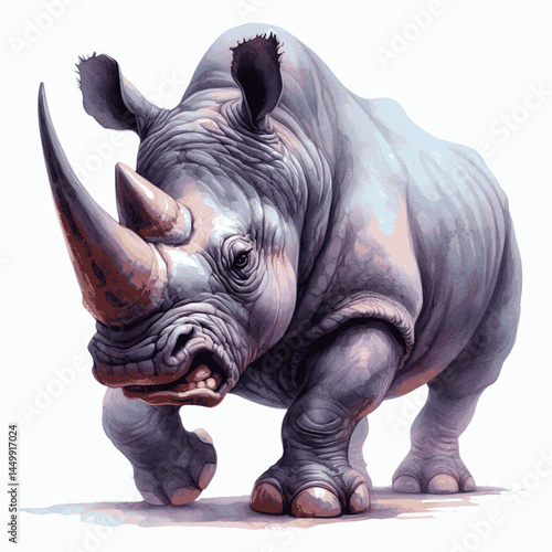 Tempest Beast: Brushstroke Fury rhino angry isolated watercolor vector illustration svg 