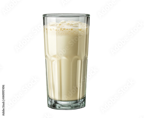 Milk poured into glass on white background