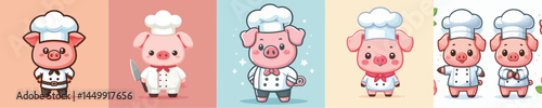 cute pig vector in chef costume