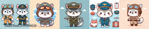 cute wolf vector in pilot costume