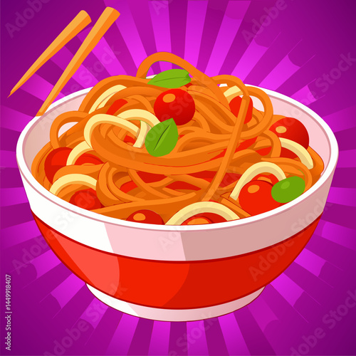 A Delicious Bowl of Noodles with Tomatoes and Basil