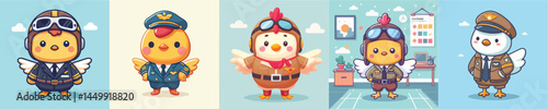 Wallpaper Mural cute chicken vector in pilot costume Torontodigital.ca