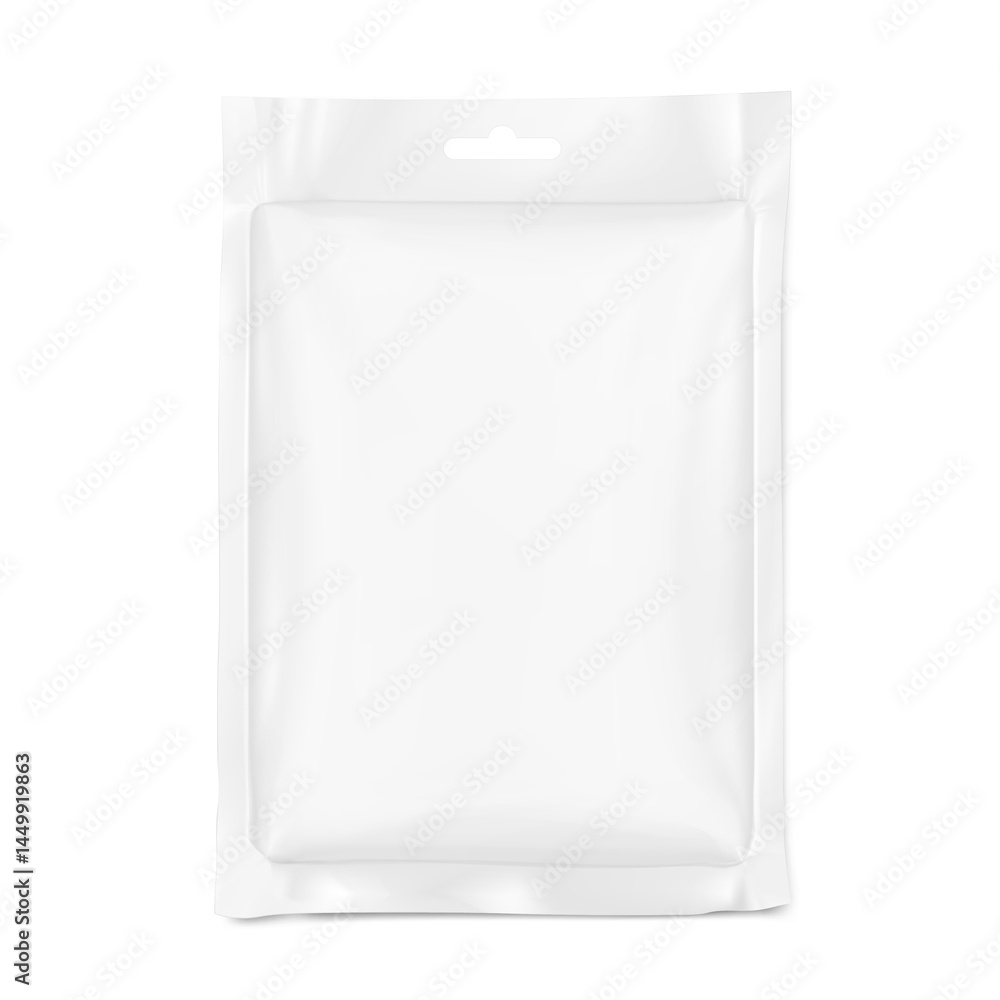 Transparent sachet bag with euro slot mockup. Hyper realistic vector illustration isolated on white background. Ready for use in your design. EPS10. Transparent sachet bag with euro slot mockup. Hyper realistic vector illustration isolated on white background. Ready for use in your design. EPS10.