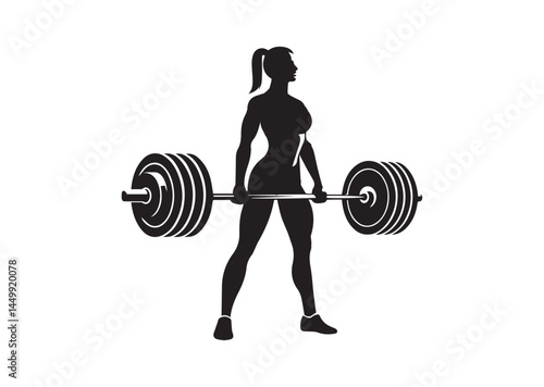 Weightlifting, woman lifting big barbell, bodybuilding Silhouette Vector