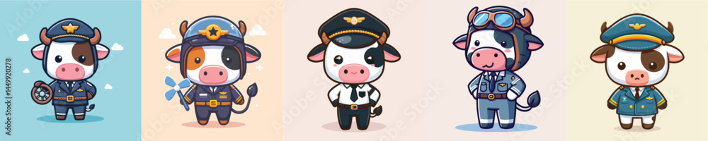 cute cow vector in pilot costume cute cow vector in pilot costume